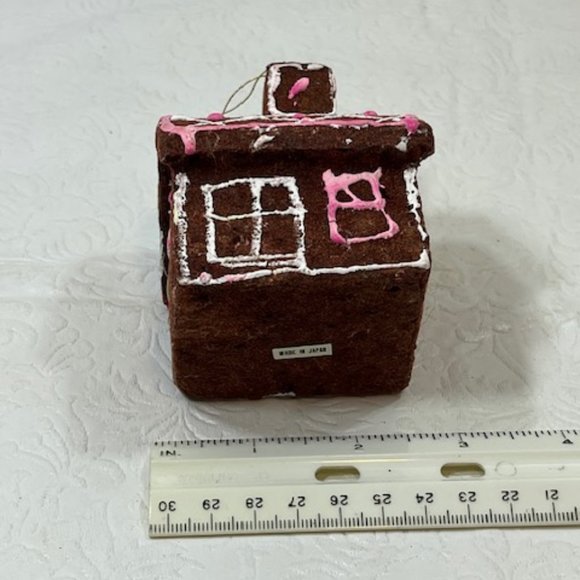 Vintage Gingerbread House Flocked Styrofoam Ornament Made In Japan 50's - Picture 9 of 12